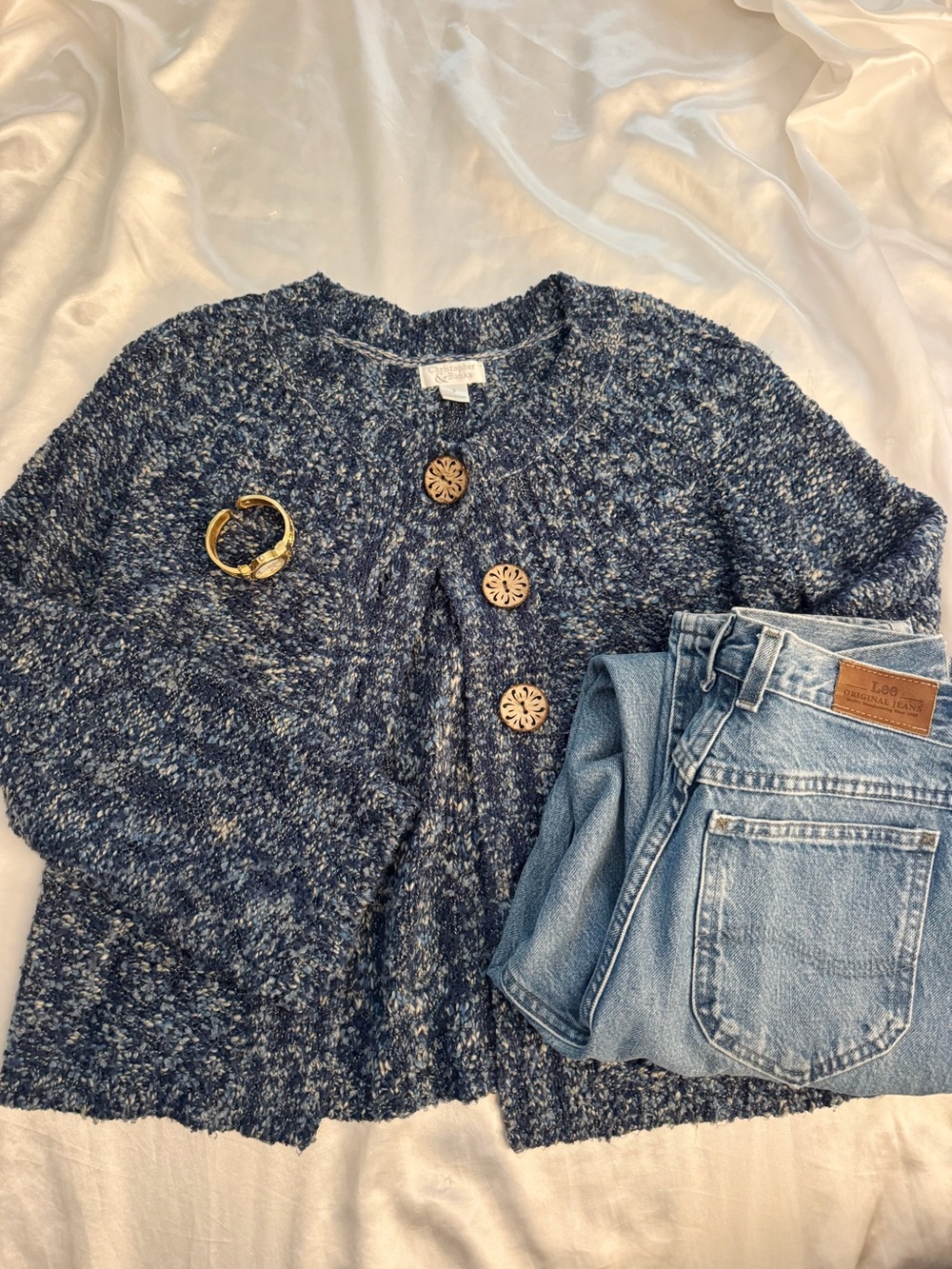 Christopher & Banks Navy Speckled Button Cardigan